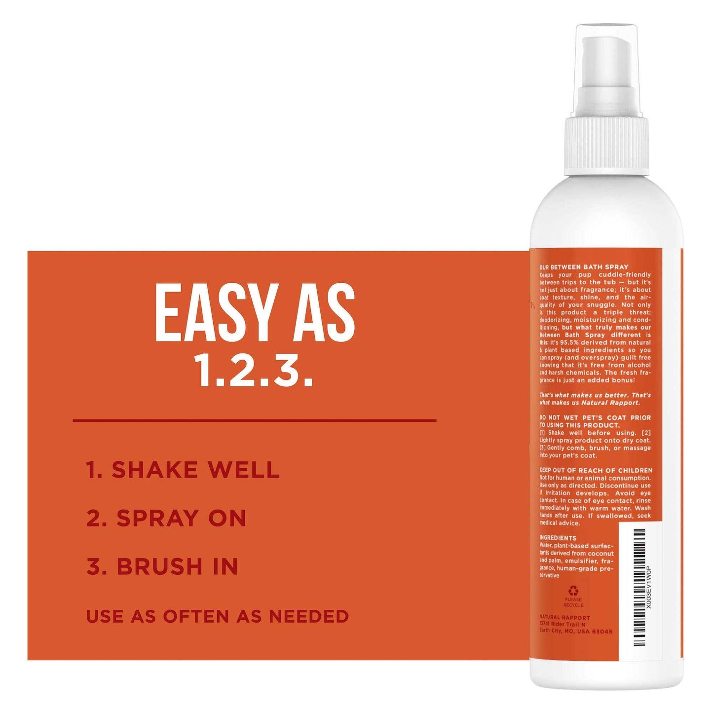 Natural Rapport Bath Spray for Dogs with Spiced Apple and Pumpkin scent, odor-eliminating, conditioning, alcohol-free formula for soft, fresh fur