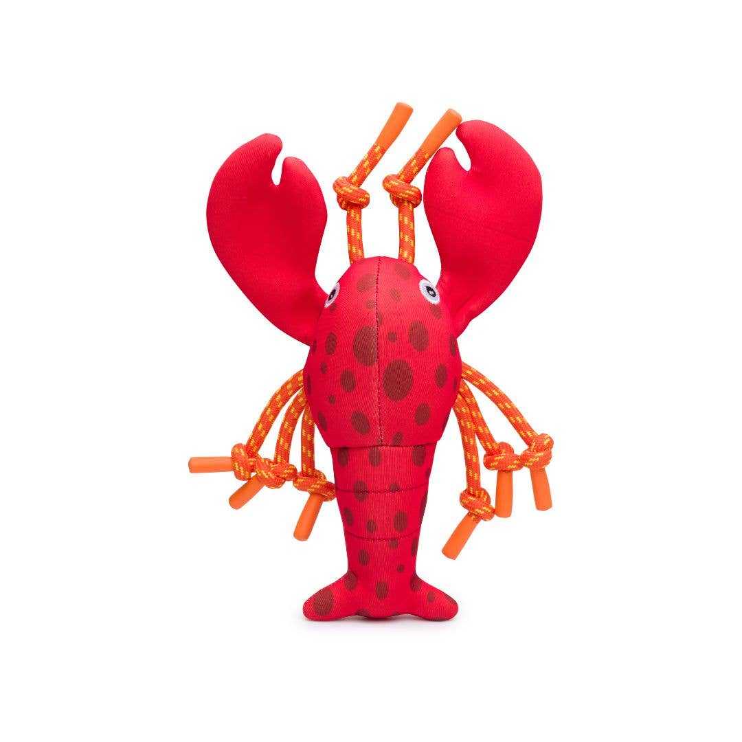 red lobster-shaped dog toy with rope claws and tail Fabdog Lobster Floatie dog toy