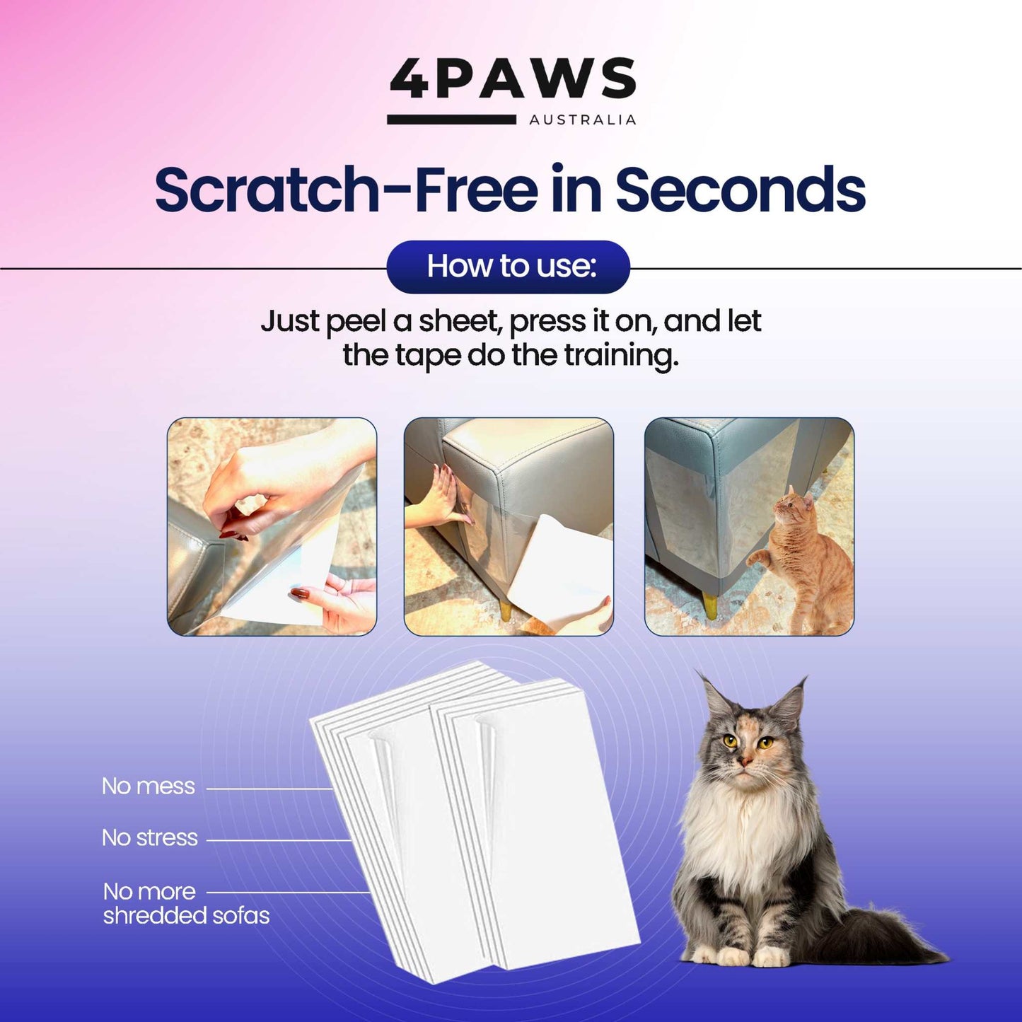 4Paws Cat Scratch Deterrent transparent self-adhesive tape protecting furniture from pet scratches