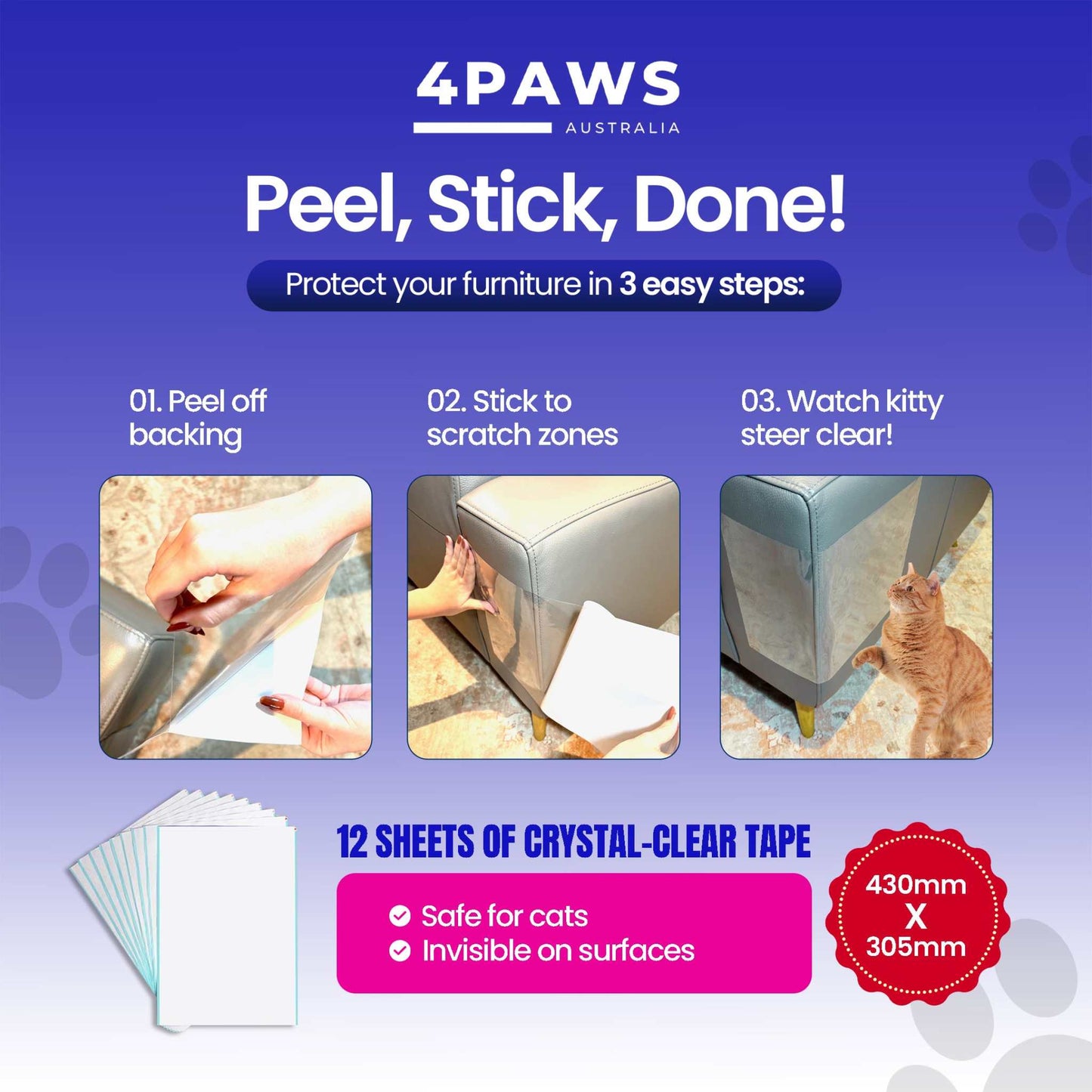Cat Scratch Deterrent Tape transparent adhesive sheets protecting furniture from pet scratches and damage