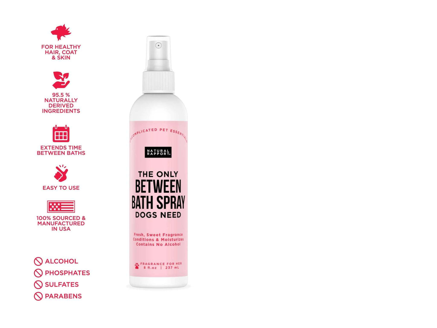 Natural Rapport floral coconut bath spray for dogs freshens and moisturizes coat