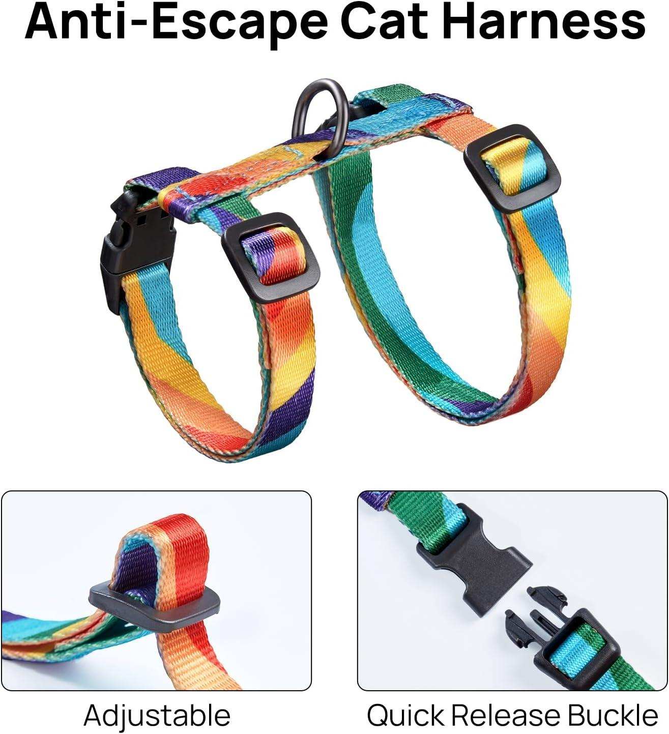 Colorful adjustable cat harness with quick release buckle and anti-escape design