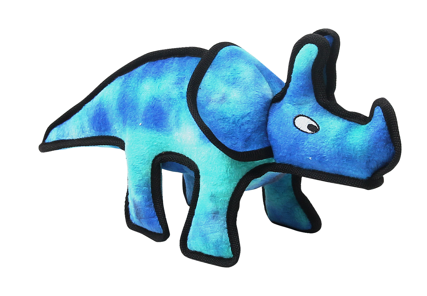 Blue durable Pawise Multi Tuff dinosaur dog toy with embroidered eyes and squeaker for tough play