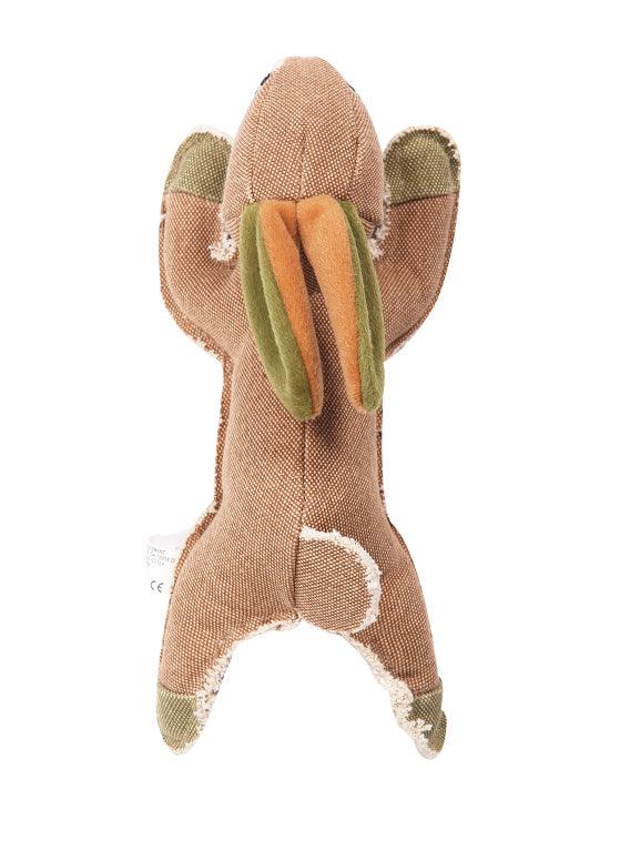 Pawise Real Tuff tough dog toy in durable fabric shaped like a brown and green animal plush