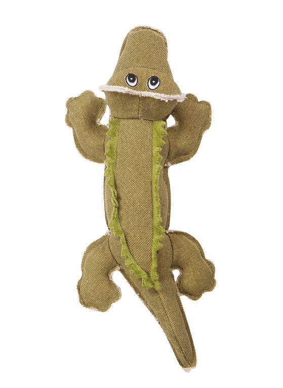 Pawise Real Tuff Crocodile tough dog toy with embroidered eyes and heavy-duty fabric