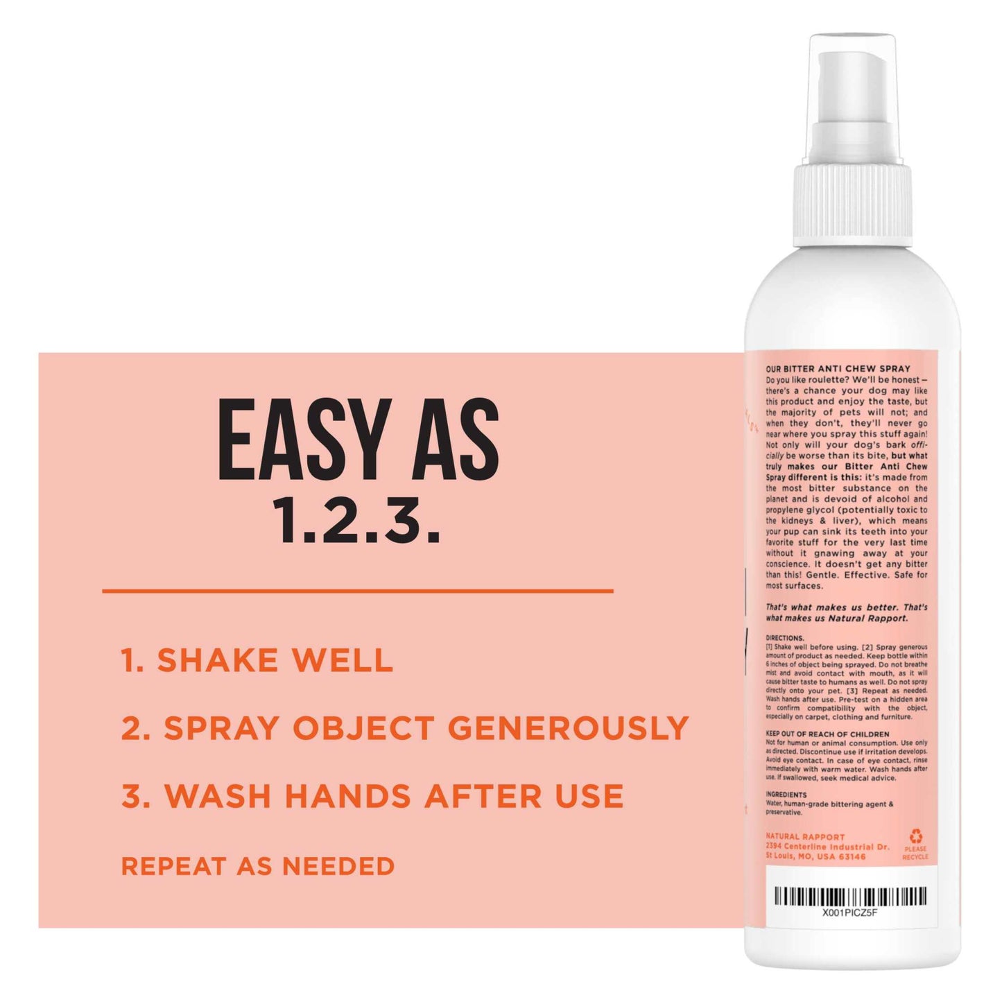 Bitter Anti Chew Spray Dogs bottle with easy application instructions for deterring chewing