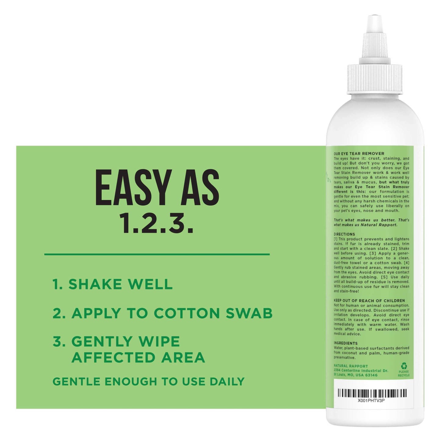 Natural Rapport gentle eye tear stain remover for dogs safe for sensitive pets