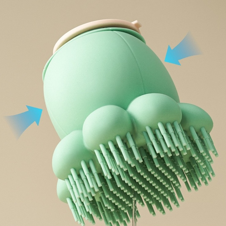 Sherloctopus pet bath massager with soft rubber bristles for cats and dogs, designed for gentle scrubbing and massaging during bath time.
