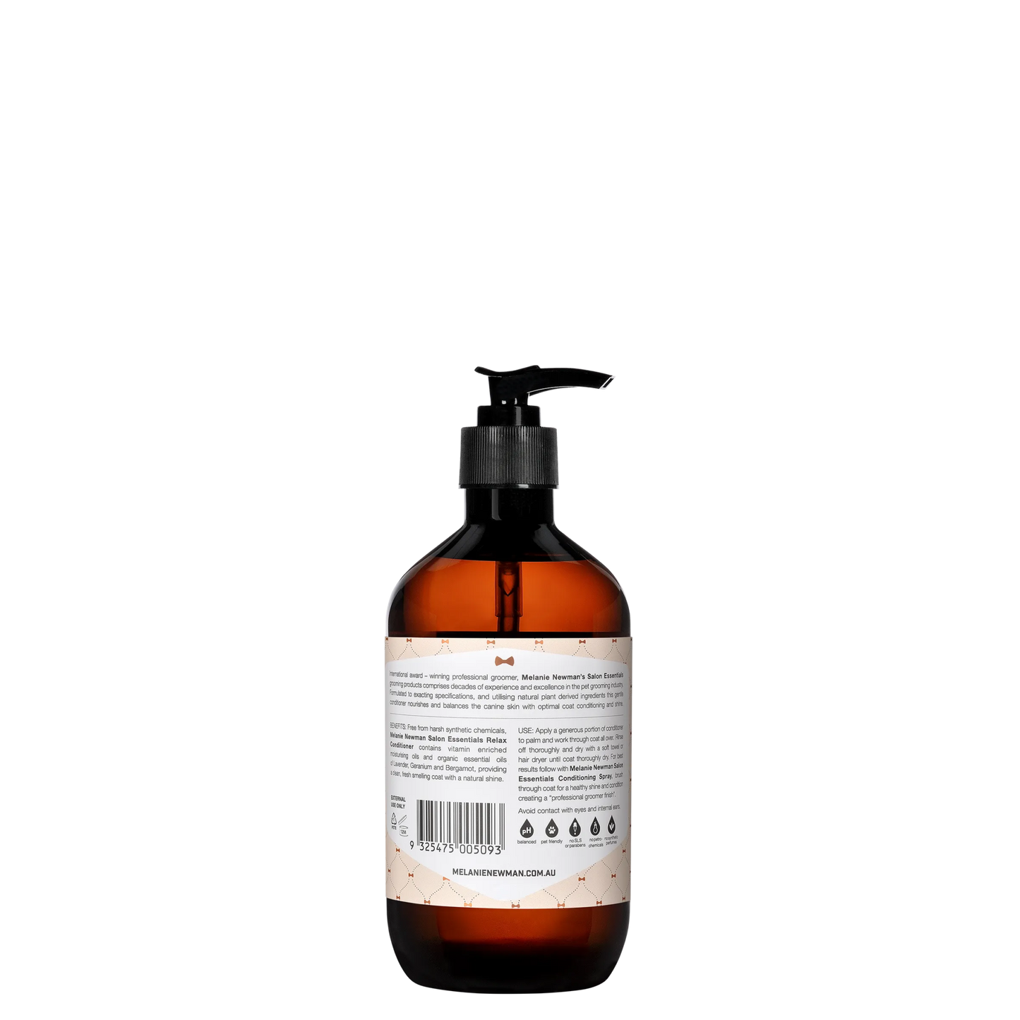 Melanie Newman Relax Dog Conditioner bottle for sensitive skin with natural plant-based ingredients and calming essential oils
