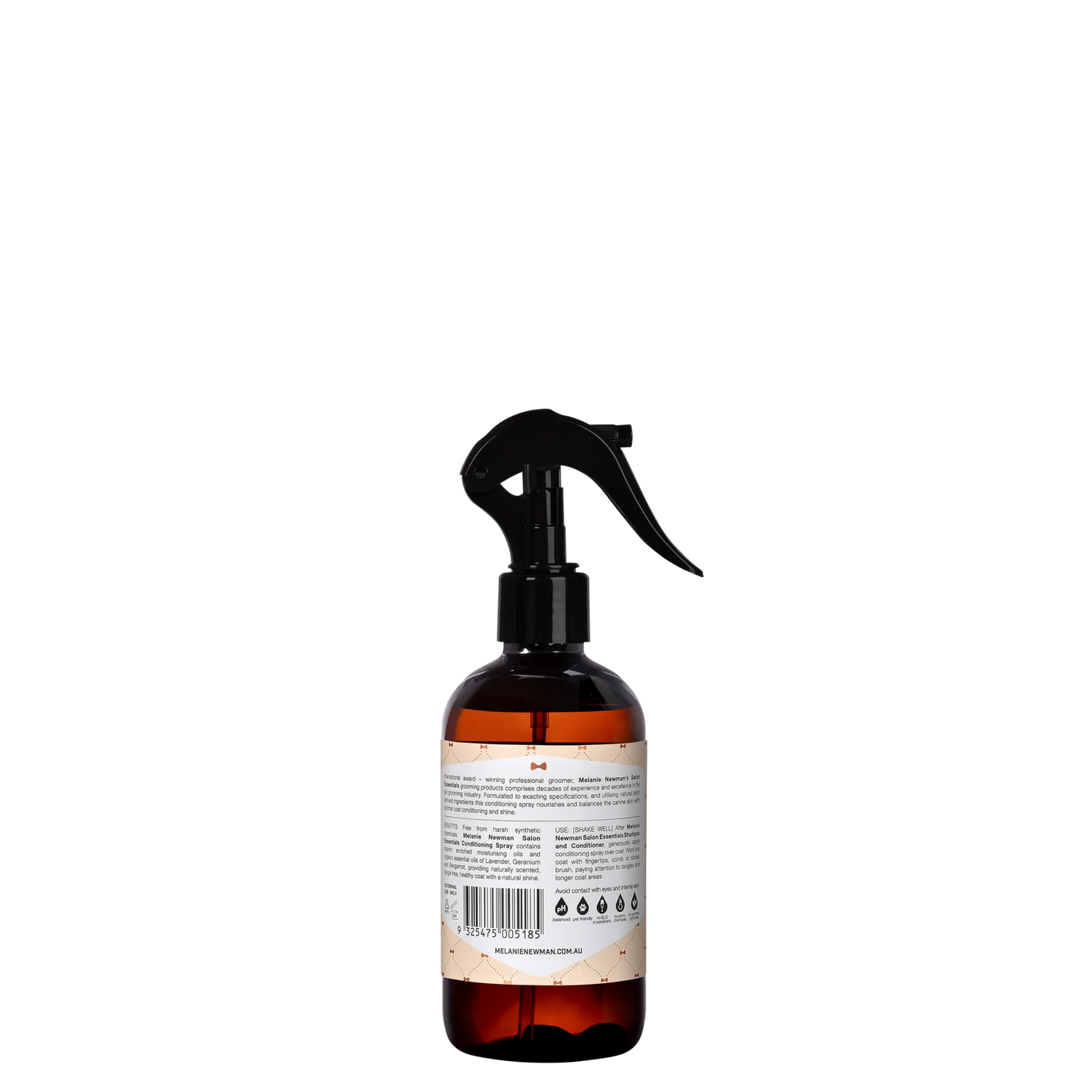 Melanie Newman Relax Coat Conditioning Spray 250ml for hydrating, detangling, and soothing dog coats with lavender and essential oils