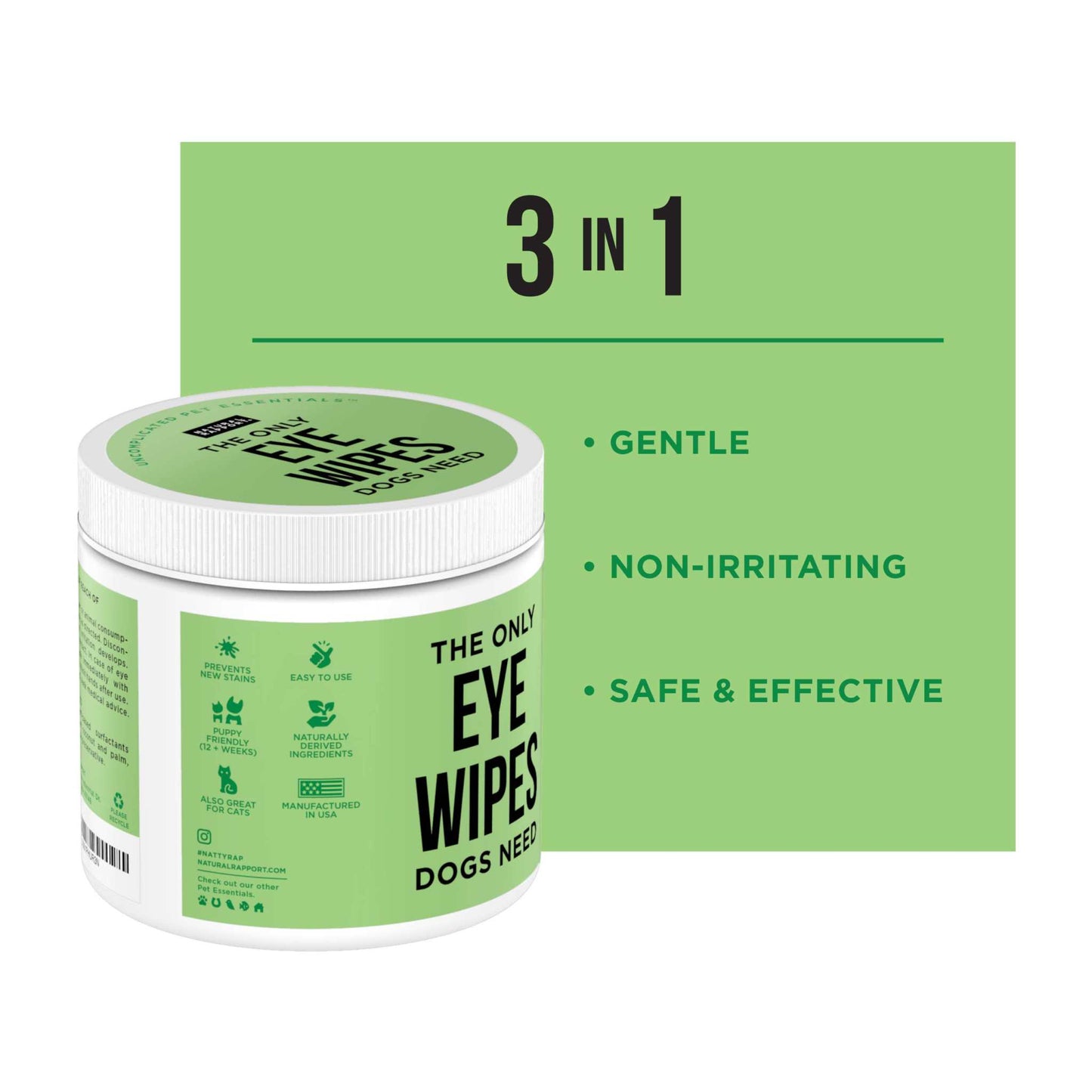 Natural Rapport Eye Wipes Dogs gentle, non-irritating, safe and effective for cleaning dog eyes