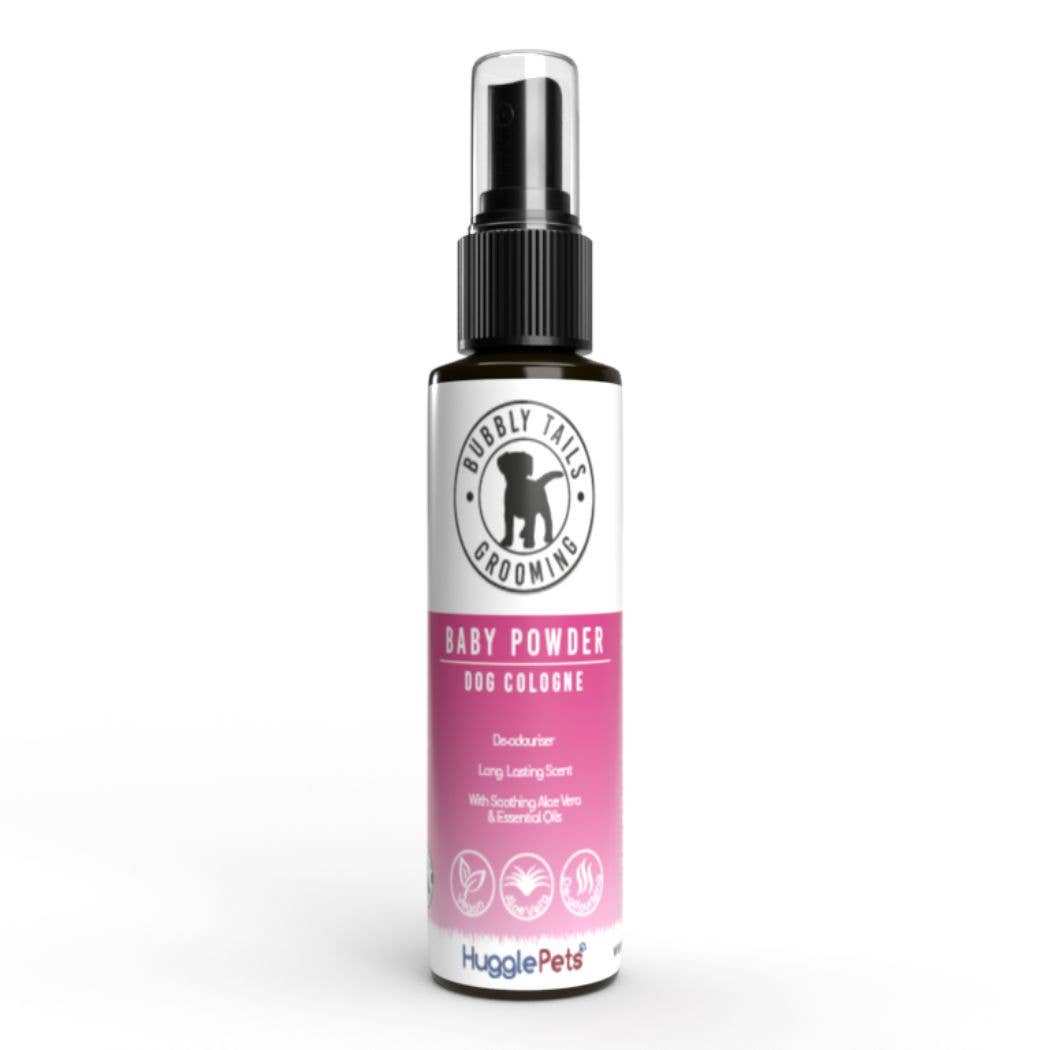 HugglePets Bubbly Tails Dog Cologne Baby Powder scent 250ml spray with aloe vera for fresh, odour-free coat