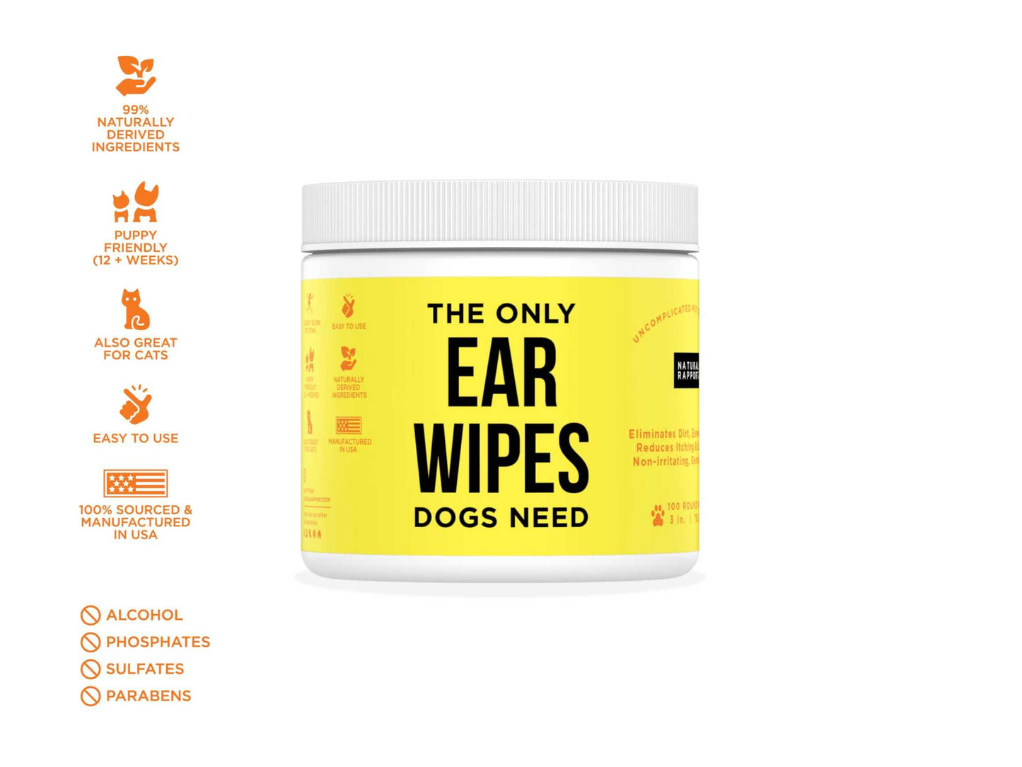 Natural Rapport dog ear wipes jar for gentle and effective ear cleaning