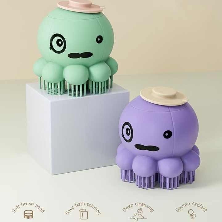 Sherloctopus pet bath massager with gentle rubber bristles for cats and dogs, designed for deep cleaning and relaxing massage.