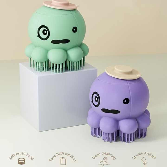 Sherloctopus pet bath massager with gentle rubber bristles for cats and dogs, designed for deep cleaning and relaxing massage.