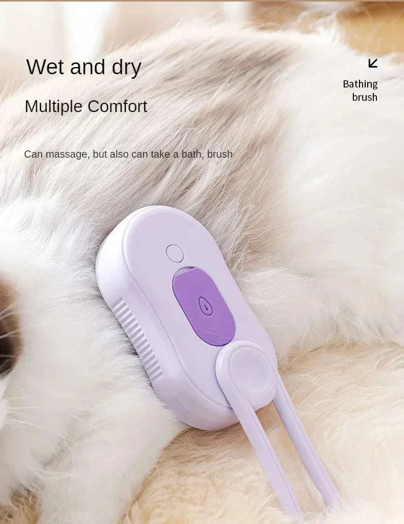 Steam Pet Brush grooming tool for dogs and cats removing loose fur and providing massage