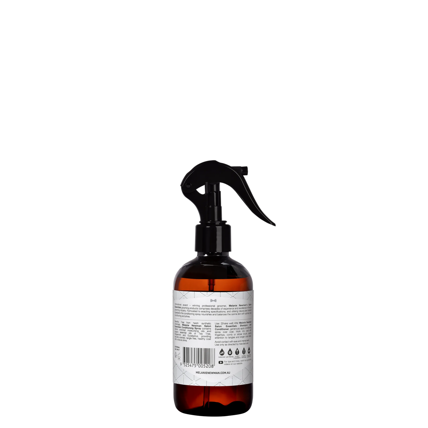 Melanie Newman Everyday Coat Conditioning Spray 250Ml brown spray bottle with black trigger for dog fur hydration and detangling