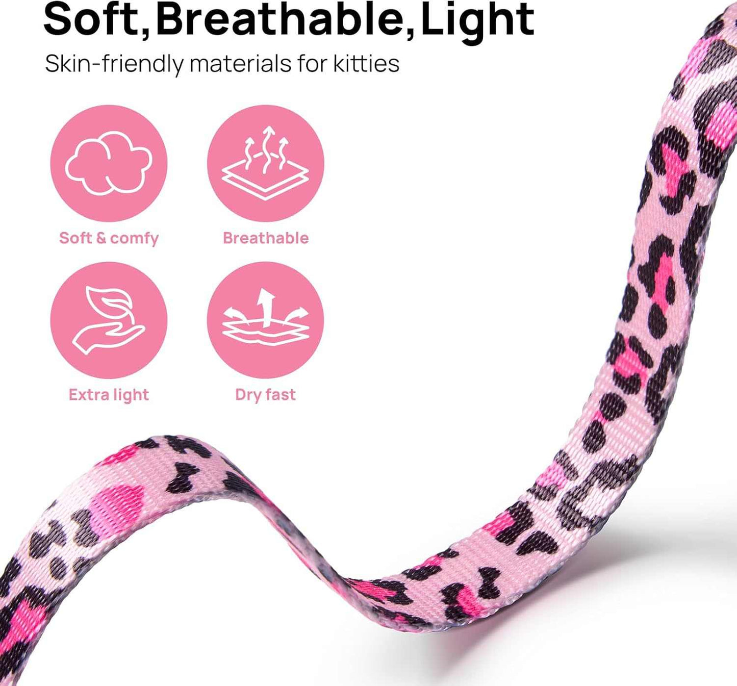 Pink leopard print breathable cat harness leash strap for outdoor walking