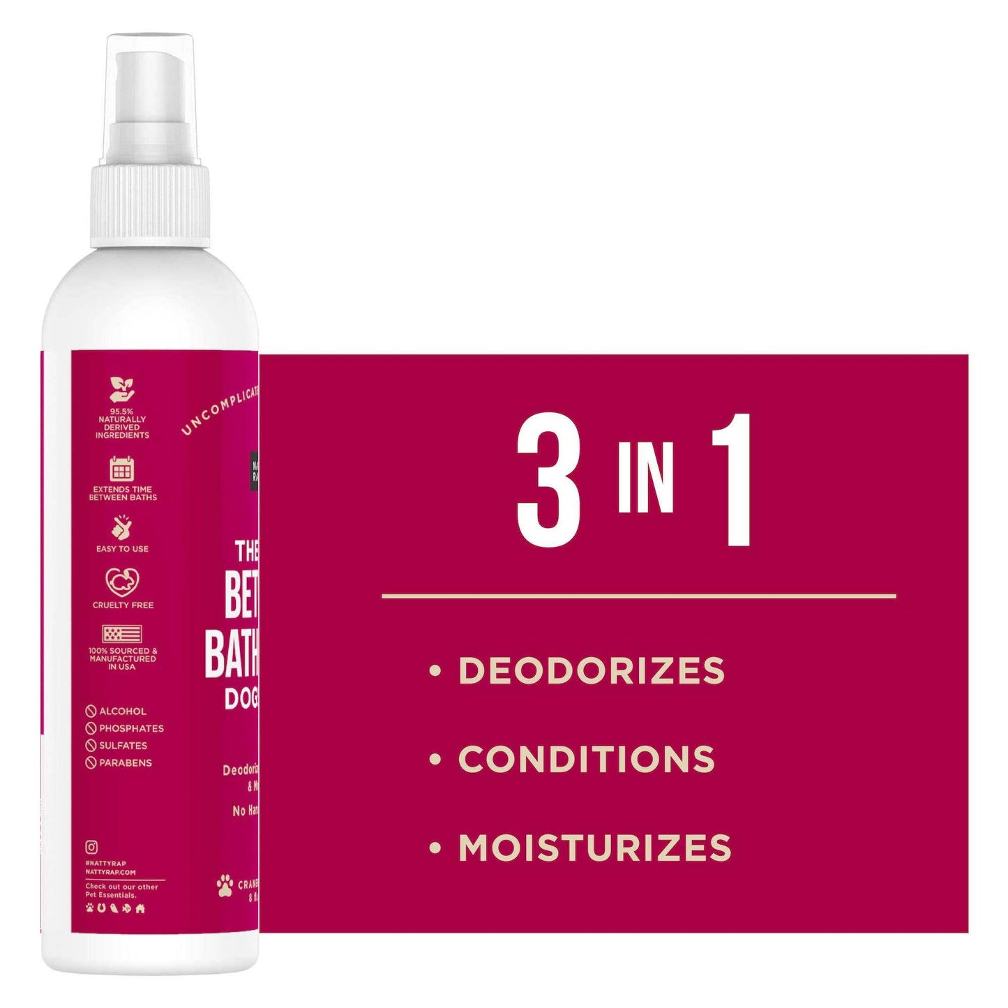Natural Rapport Cranberry Vanilla Bath Spray for Dogs deodorizes, conditions, and moisturizes fur