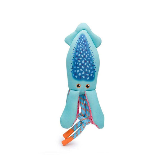Fabdog Squid Floatie dog toy in blue with playful tentacles and orange accents