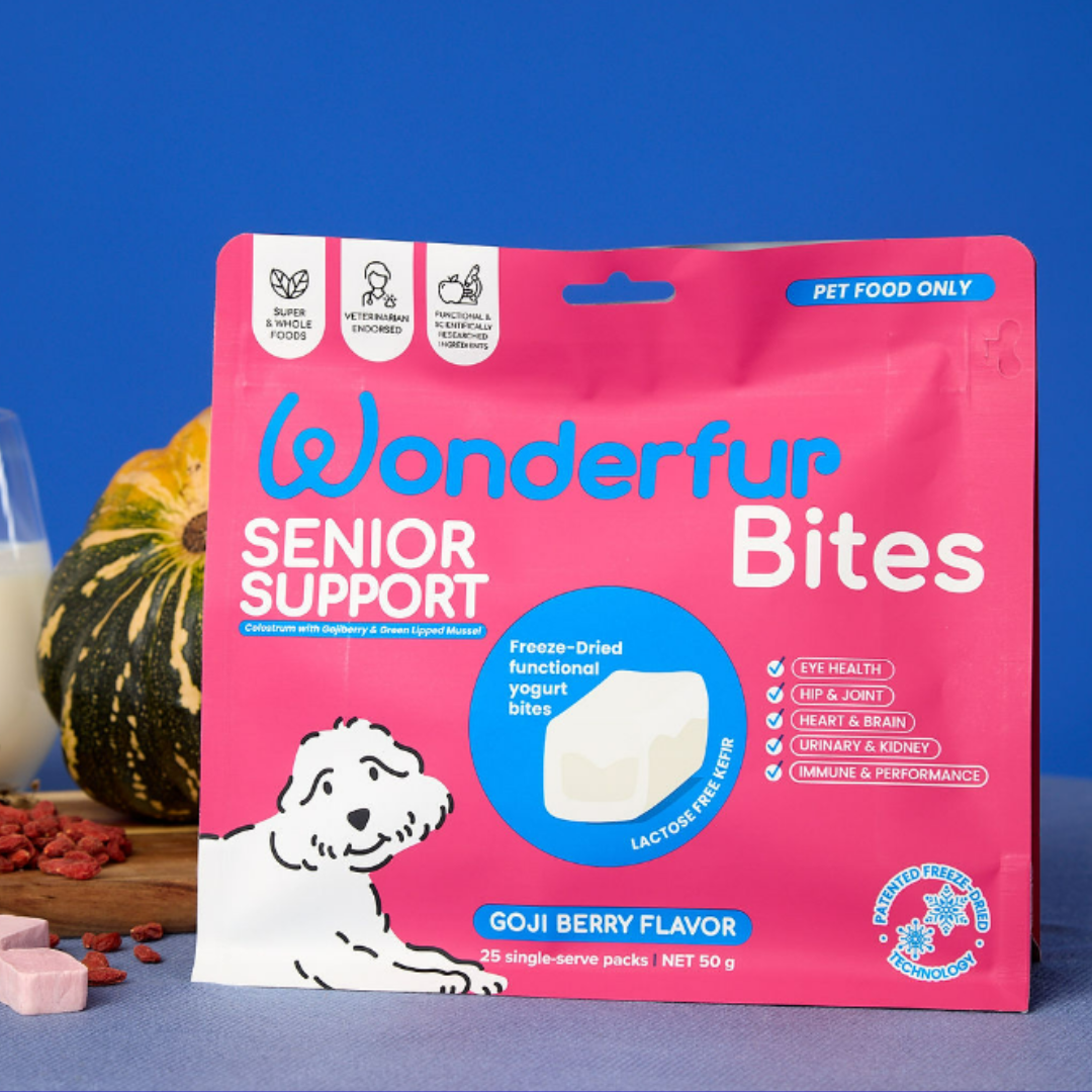 Wonderfur Senior Support Bites for dogs freeze-dried yogurt treats with probiotics and multivitamins for joint, heart, and immune health