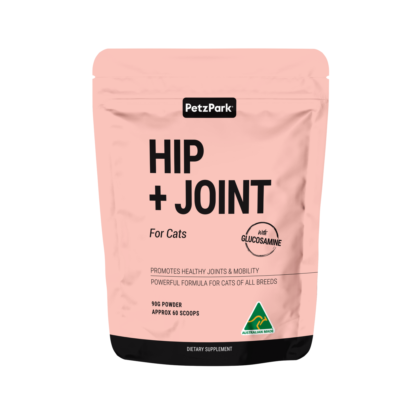 PetzPark - Hip and Joint for Cats supplement pouch promoting cat mobility and joint health.