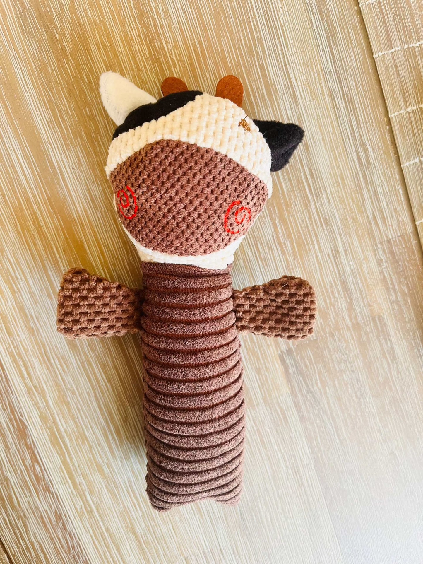 Cute Squeeker Toy small dog durable plush stick shape brown and beige