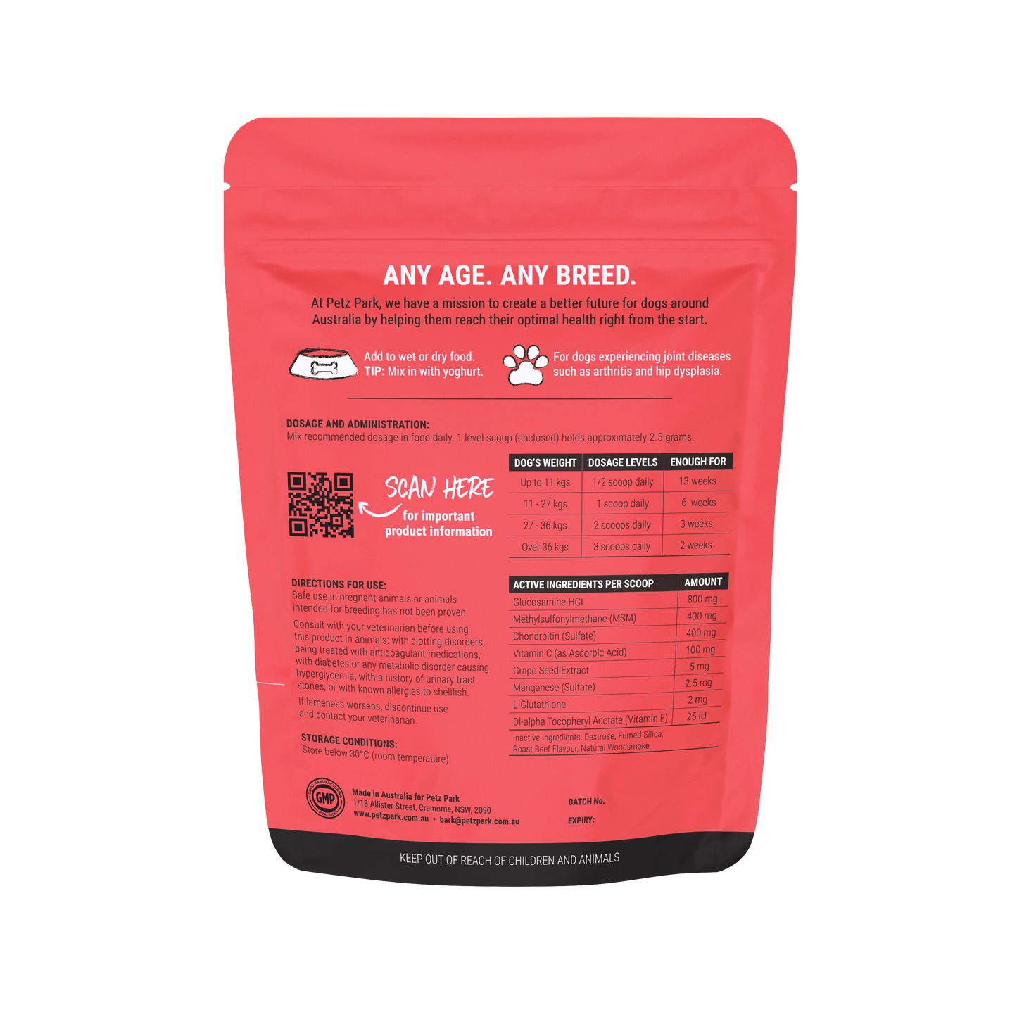 PetzPark Hip and Joint supplement for dogs supports joint health, reduces arthritis pain, and improves mobility