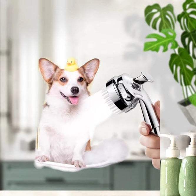 QuietFlow Pet Showerhead with comb for easy grooming of cats and dogs.