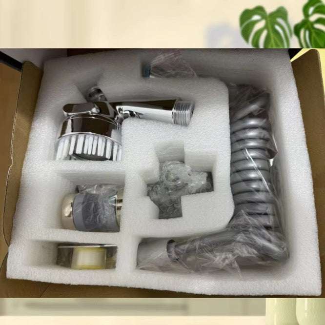 QuietFlow Pet Showerhead kit with hose, comb, and wall mount in box.
