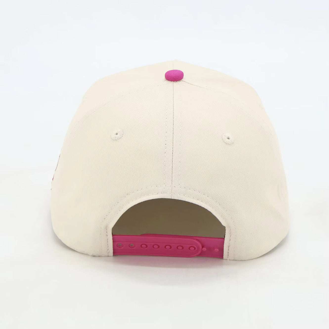 Adjustable beige baseball hat with pink snapback closure for dog and cat mums