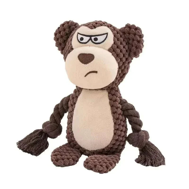 Cute animal rope monkey plush squeak toy for dogs and puppies