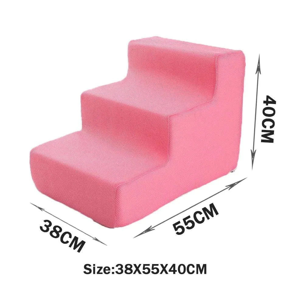 Pet stairs for dogs and cats with washable anti-slip cover, size 38x55x40cm, pink.