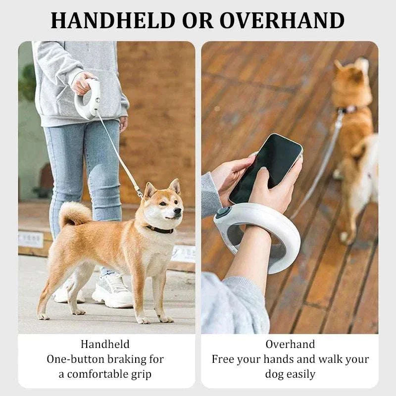 3m luminous auto retractable dog leash with ergonomic handle for one-handed control and night visibility