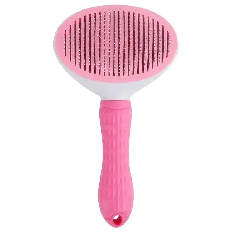 Self cleaning pet grooming tool stainless steel pink brush for cats and dogs