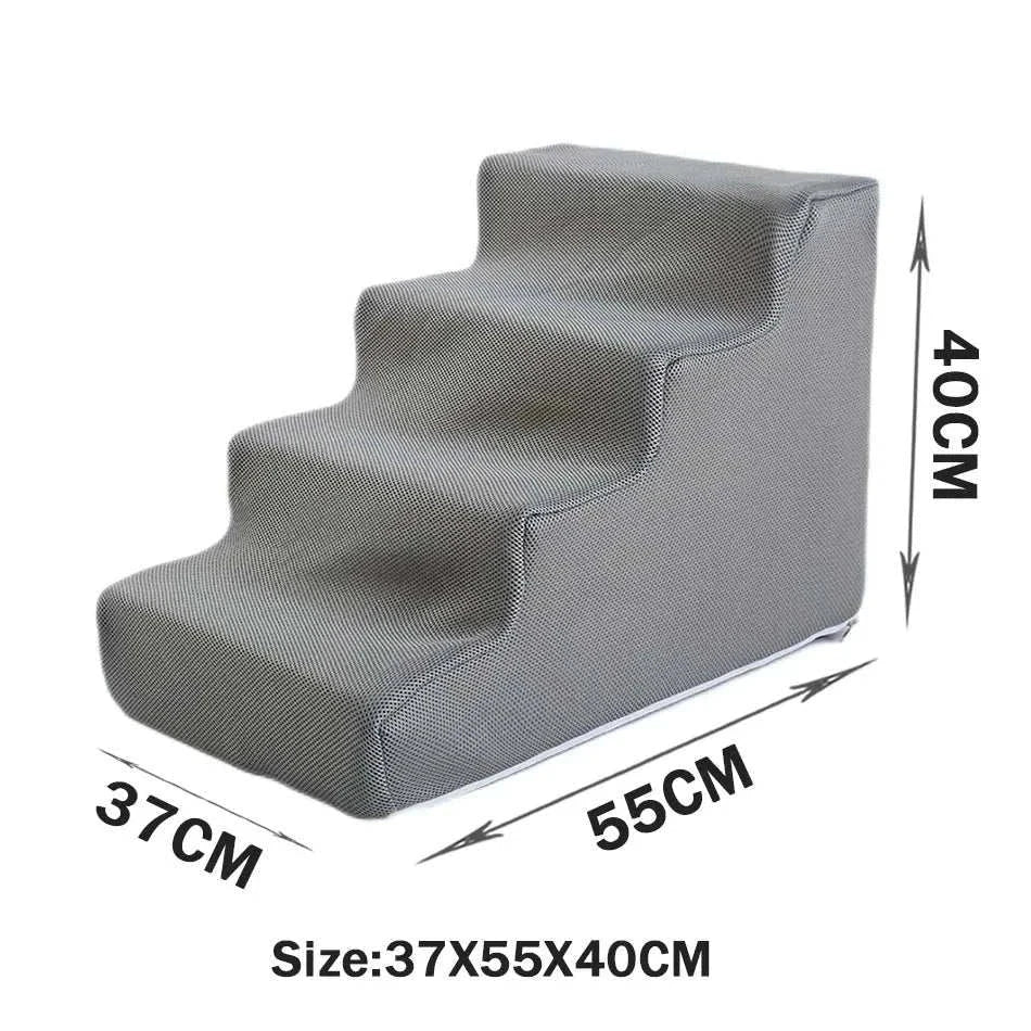 Gray 4-step pet stairs with anti-slip washable cover, 37x55x40 cm for dogs and cats