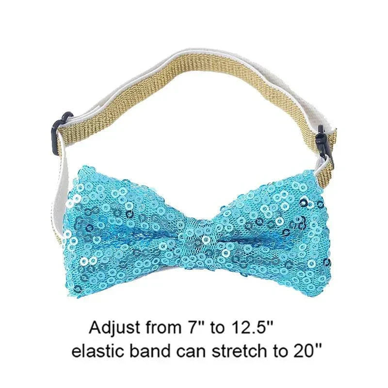 Blue sequin bow tie with adjustable elastic band for dog birthday costume accessory
