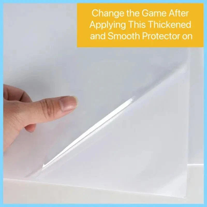 Transparent cat scratch deterrent tape applied on surface, illustrating smooth protector on furniture.