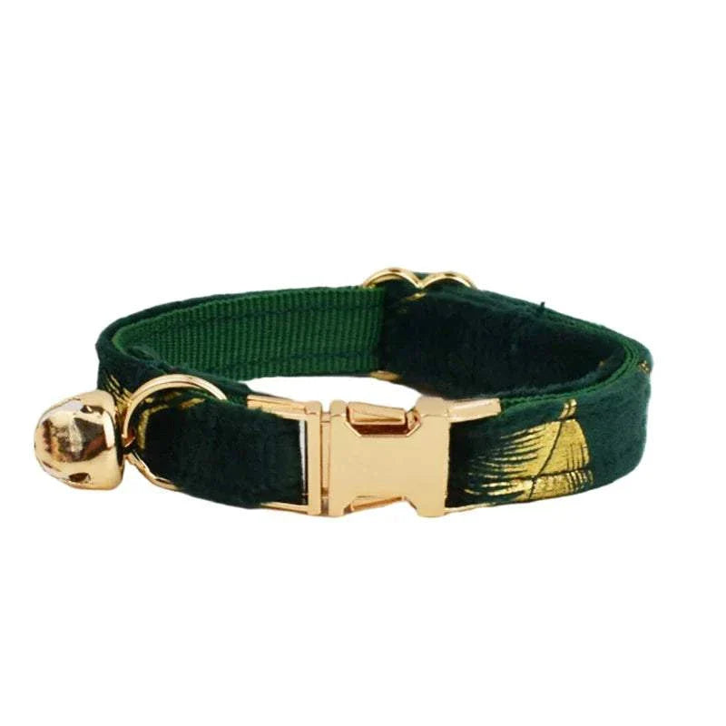 Soft adjustable personalised cat collar with gold buckle and bell