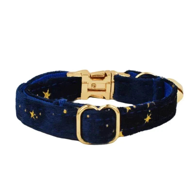 Personalised soft adjustable cat collar with gold buckle and star pattern design