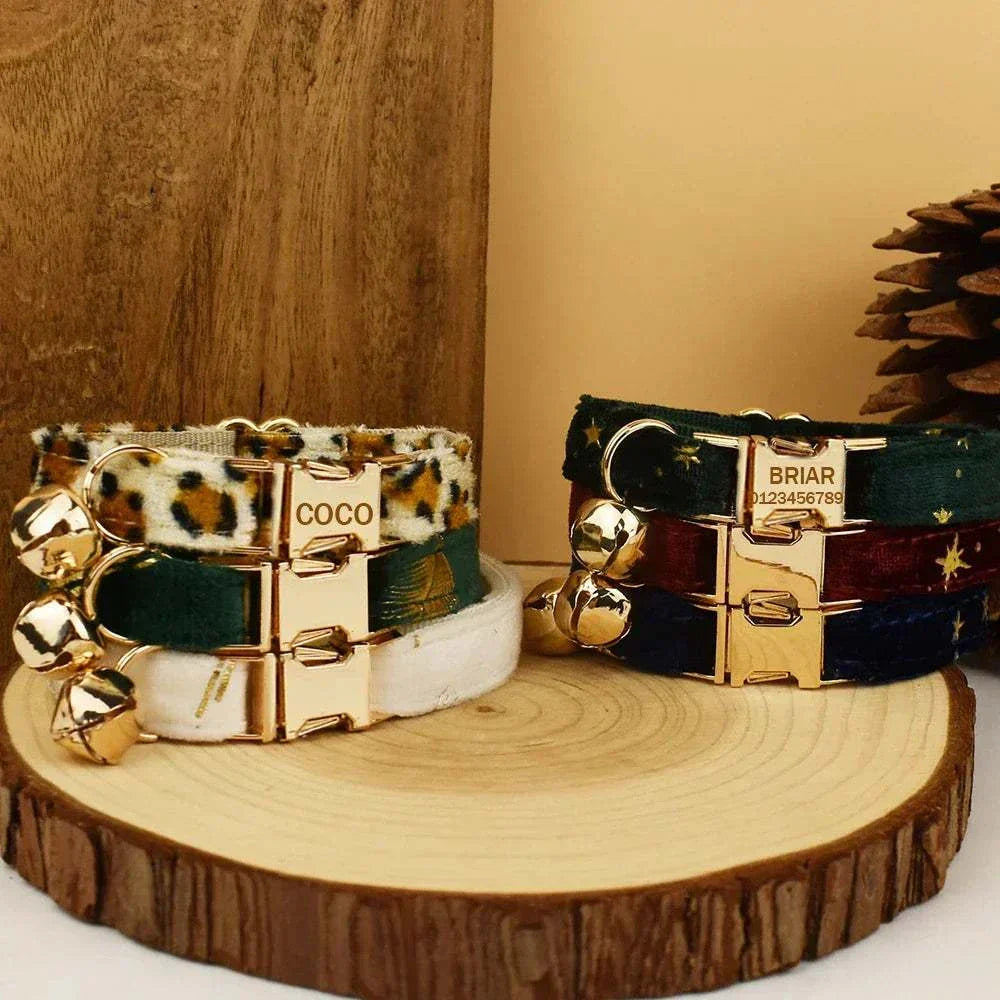 Personalised cat collars with bowknot, soft adjustable design, custom name and phone engraving, stylish and secure accessory with bells