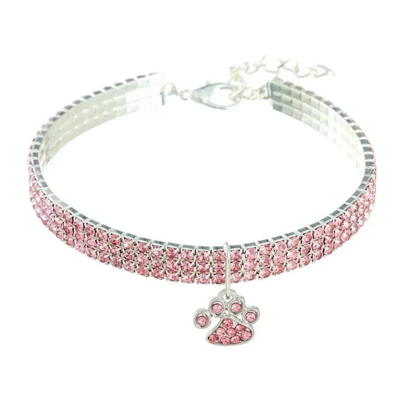 Pretty Kitty's Paw Pendant Cat Collar with pink diamante rhinestones and extended chain for small to medium pets