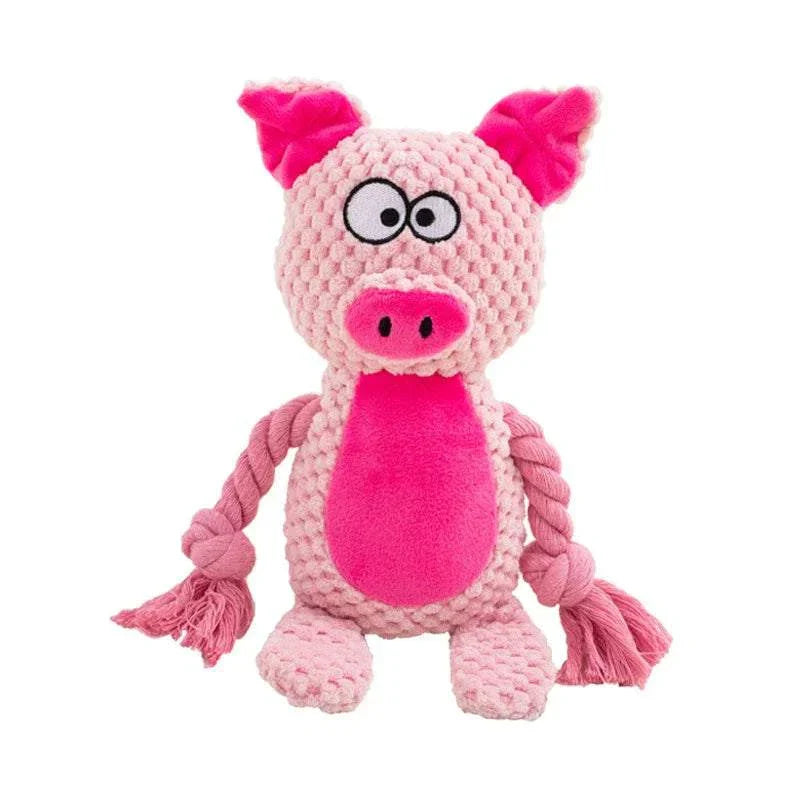 Cute animal rope plush pig toy with squeaky knot for dogs and puppies