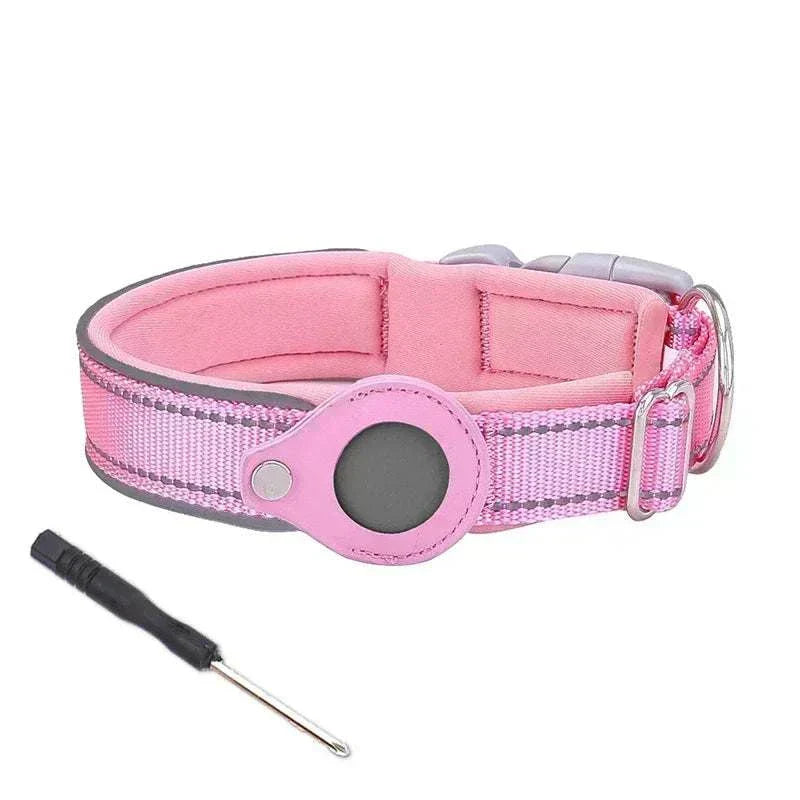 Air-Tag Reflective Collar for Dogs with secure Apple AirTag holder and reflective safety strip