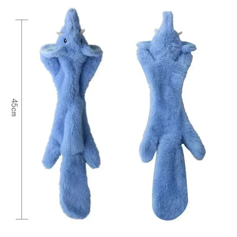 Plush squeaky stuffing less blue dog toy with crinkle texture, 45cm durable pet play toy
