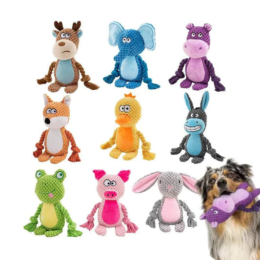 Cute Animal Rope plush dog toys in various animal shapes with squeaky knots for puppies and dogs