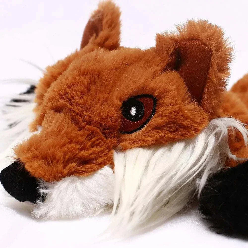 Plush squeaky stuffing less dog toy in fox design with crinkle texture and durable build