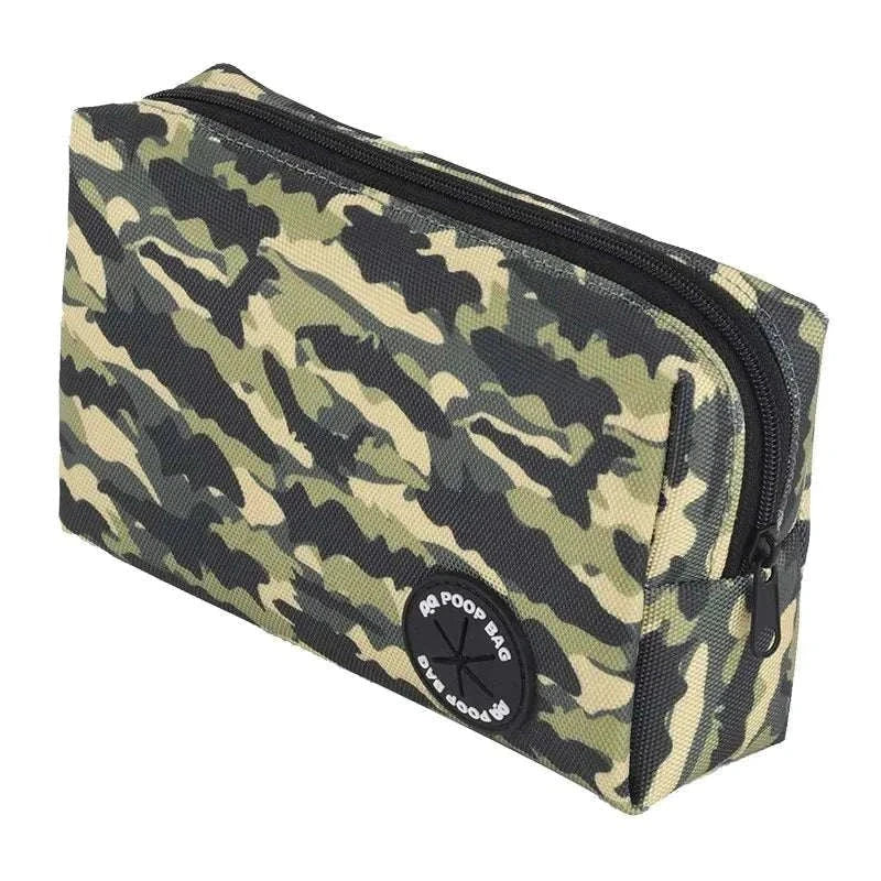 camo pattern dog leash bag with poop bag dispenser pocket