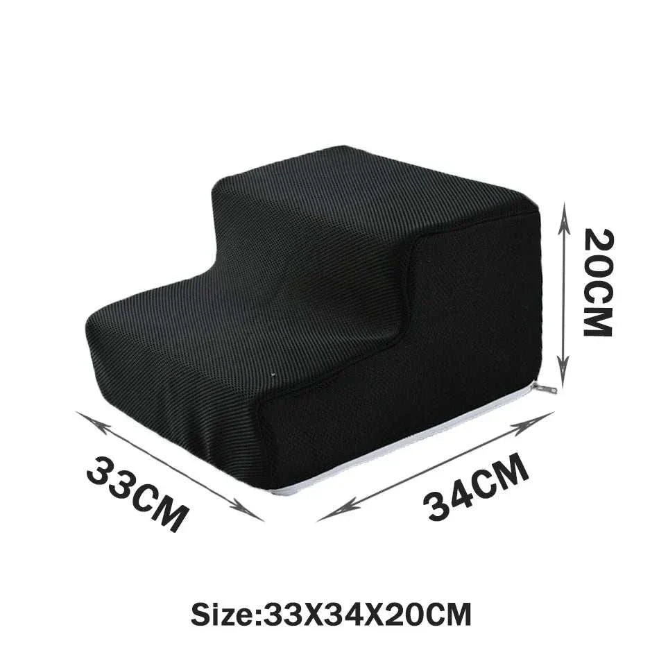 Black two-step pet stairs with anti-slip washable cover, 33x34x20 cm