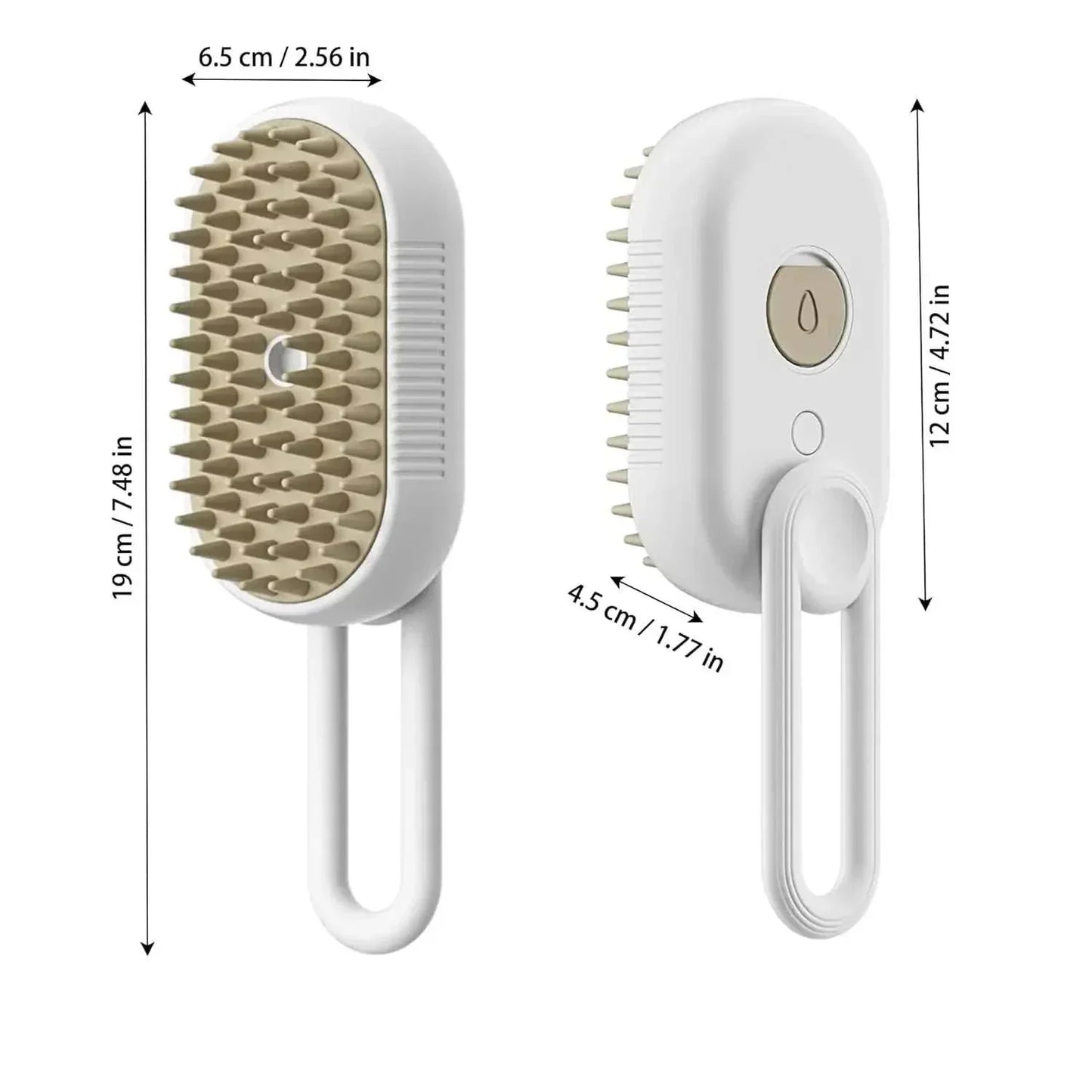 Steam Pet Brush grooming tool for dogs and cats with soft bristles and ergonomic handle